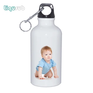 Image of Customized logo print 600ml Sublimation aluminium water bottle with Carabiner keychain lid