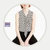 Womens Drapey tie-neck sleeveless silk summer blouses in polka-dot print