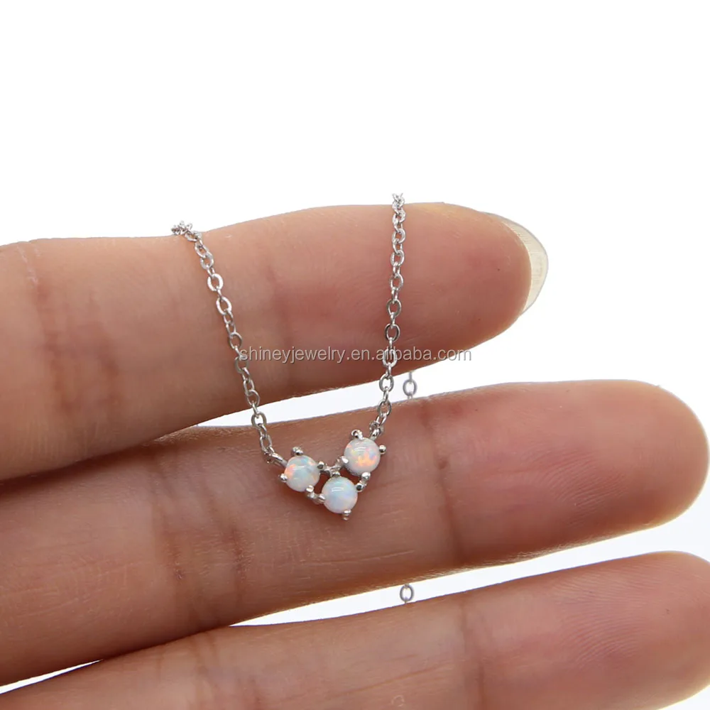 

100% 925 sterling silver three opal gemstone silver metal minimal stone design opal white gold necklace