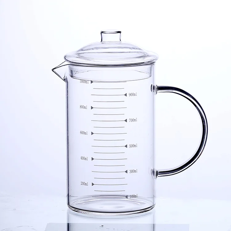 

350ml 500ml 1000ml clear glass measuring tea cup drinking glass cup with handle lid borosilicate water cup