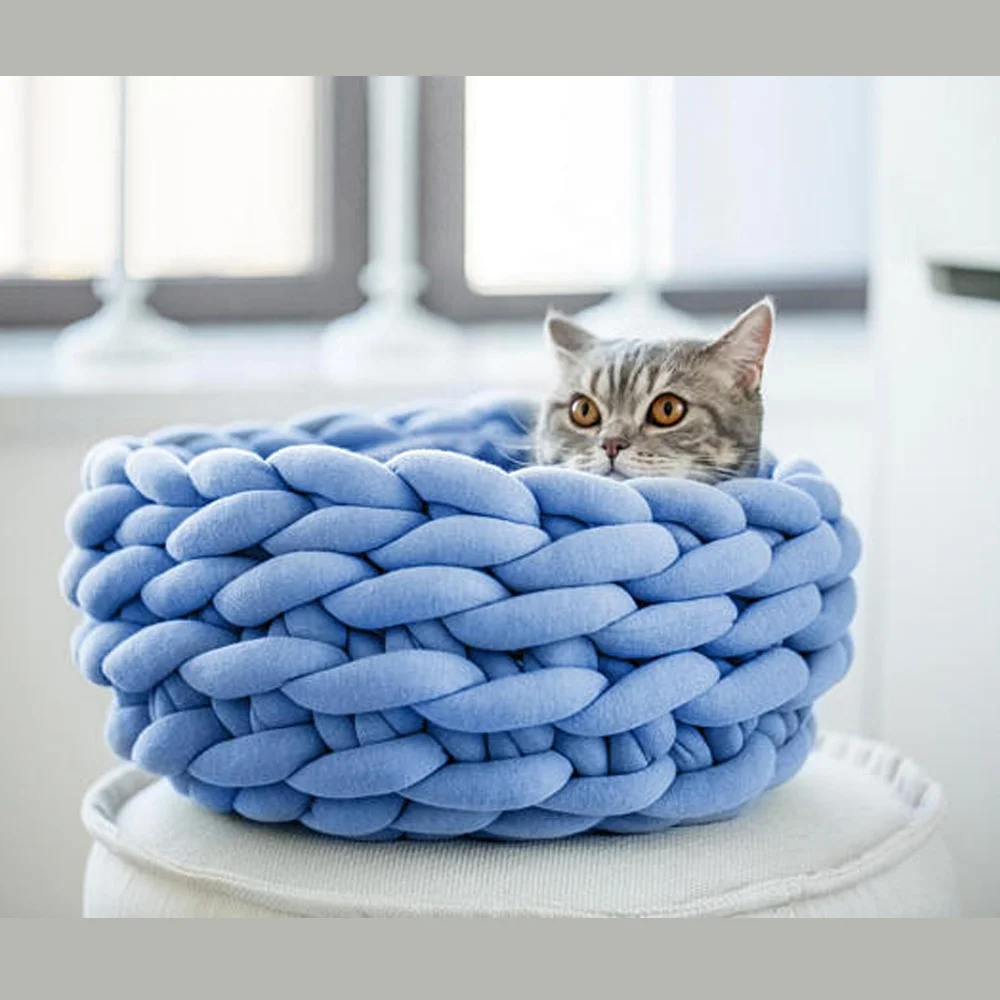 

Instagram Hot Custom Handmade Katzenbett Modern Soft Indoor Pet Accessories Nest Chunky Cotton Yarn Knitting Wool Cat Bed for Ca, Grey,green,white,beige