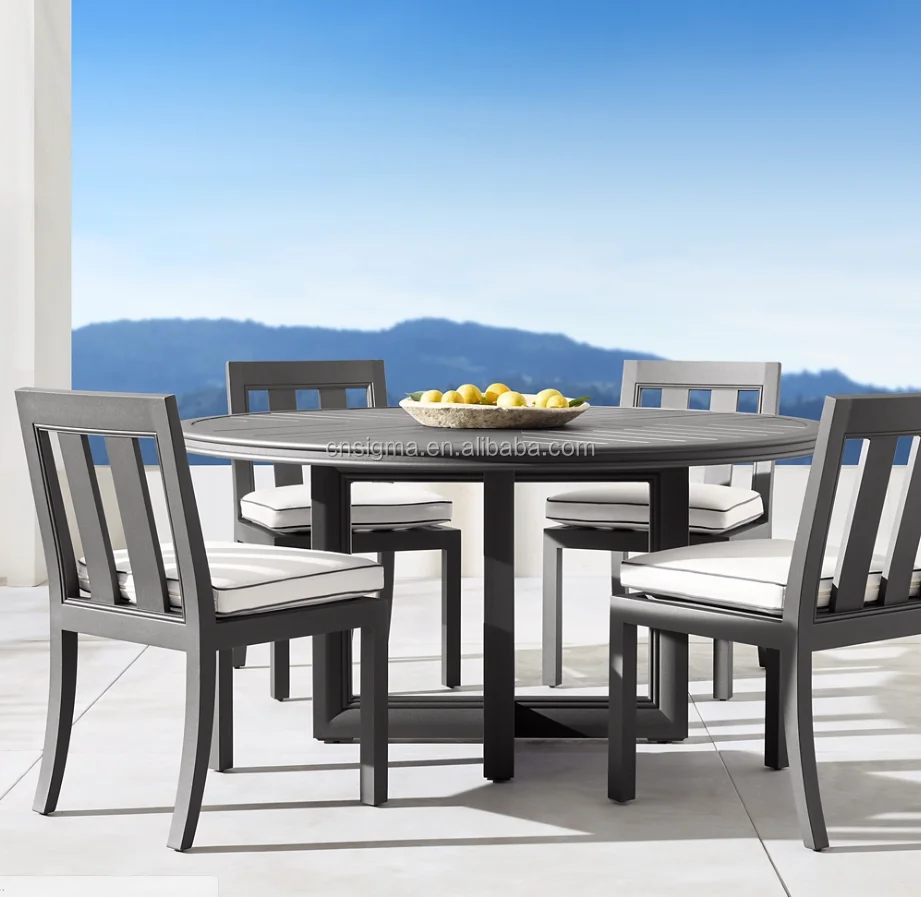 Metal Outdoor Furniture Round Dining Table Powder Coated Aluminum Tube