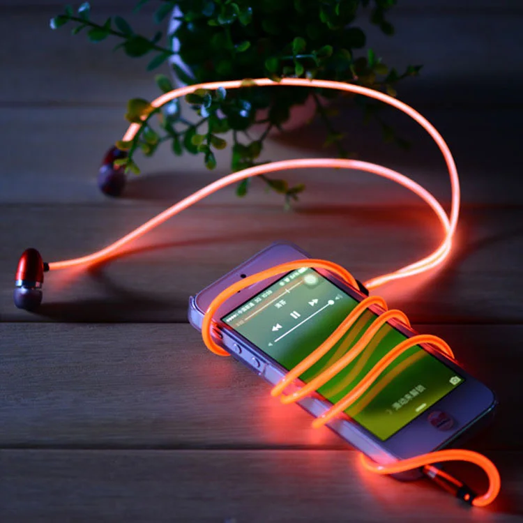 Flashing Light Earbuds 3.5mm Glow In The Dark Bass Earphone Led
