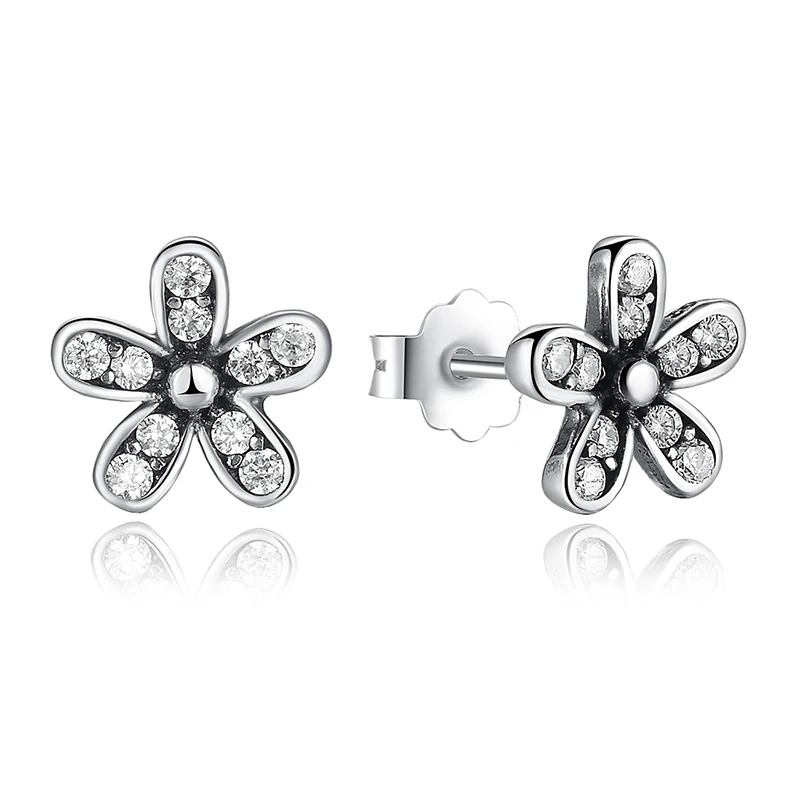 

New Trendy 925 Sterling Silver Dazzling Daisy Stud Earrings With Clear CZ Jewelry