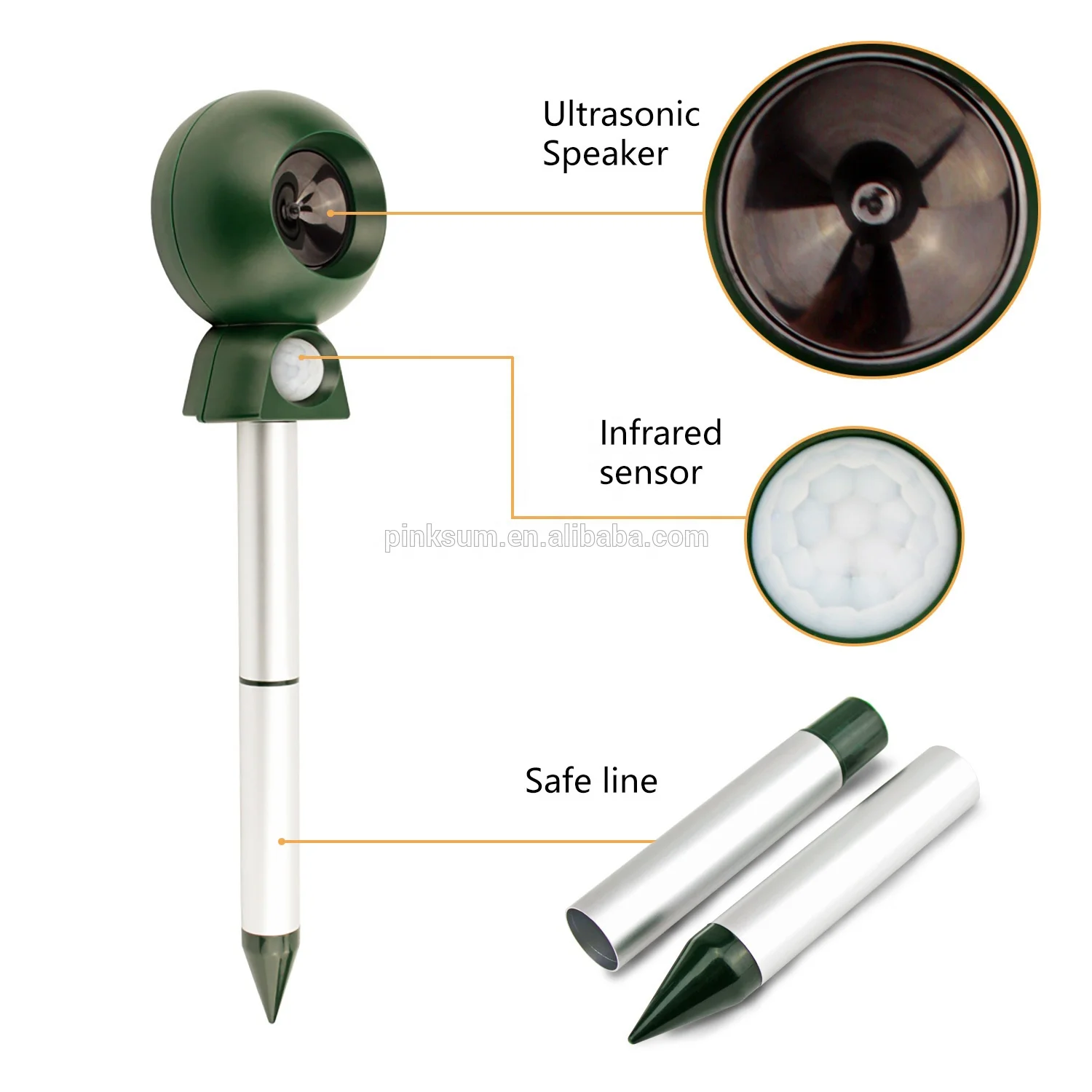 

GH-502M solar ultrasonic animal scare fly repellent, Green