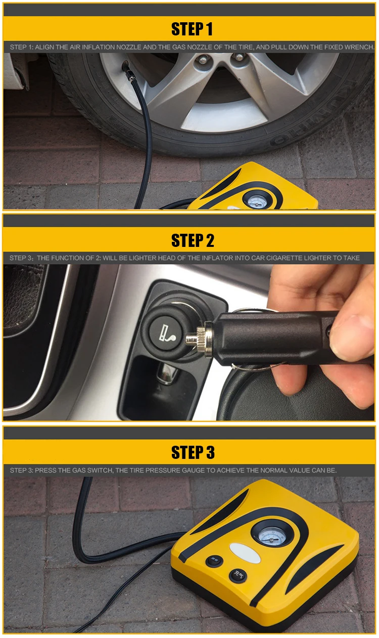 Tire repair tool kit compressor for automobile tyrePortable 12V Vehicle Electric Air Compressor Pump Tire Inflator Pressure Gauge.jpg