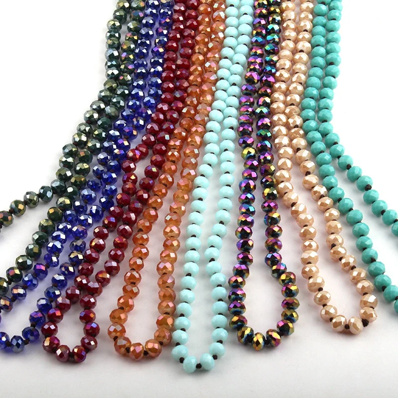 

86-88cm long knotted 24 Color Women necklace Fashion Cute 8mm simple Crystal Glass beads Necklace