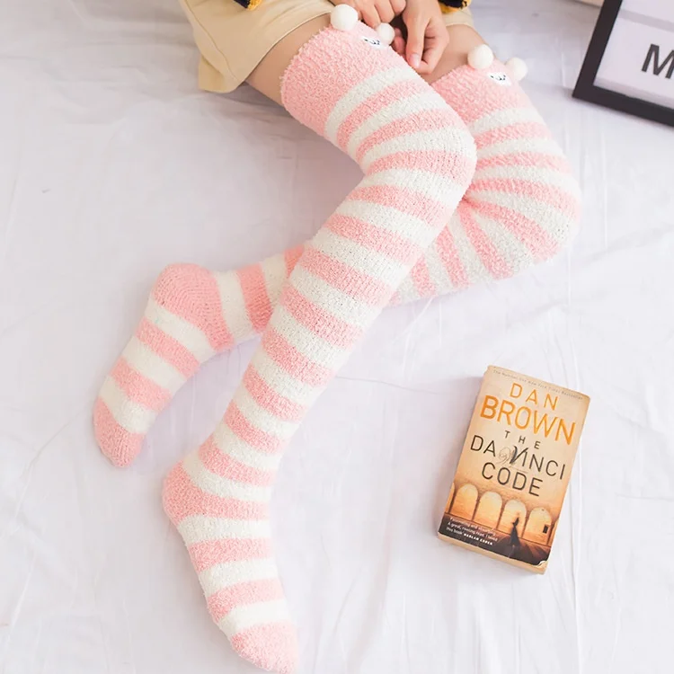 

Wholesale Multi Winter Warm Fuzzy Cozy Colors Cotton Custom Thigh High Socks, Custom color