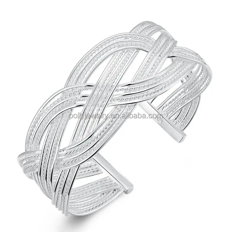 

Wholesale Jewelry 925 Silver Plated Copper Metal Braided Women's Opening Bangle