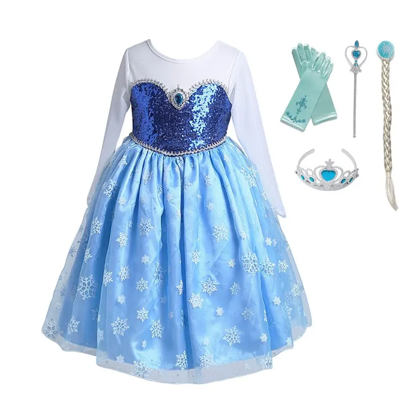 

Gir lElsa long-sleeved printed sequined princess dress, As picture