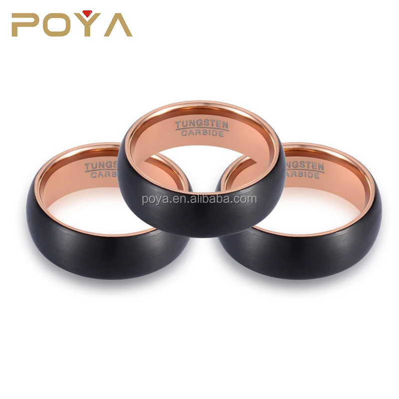 

Man's Rings Rose Gold Interior Two-tone Tungsten 1 Piece MOQ Black Wedding Bands or Rings Engagement Anniversary Dome