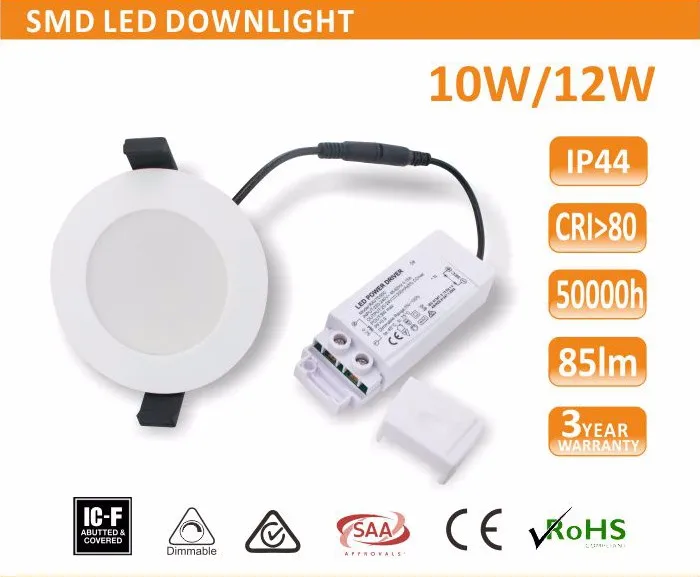 Dimmable 10W/12W/15W cutout 70mm/90mm SMD LED Downlight SAA approval Australia standard