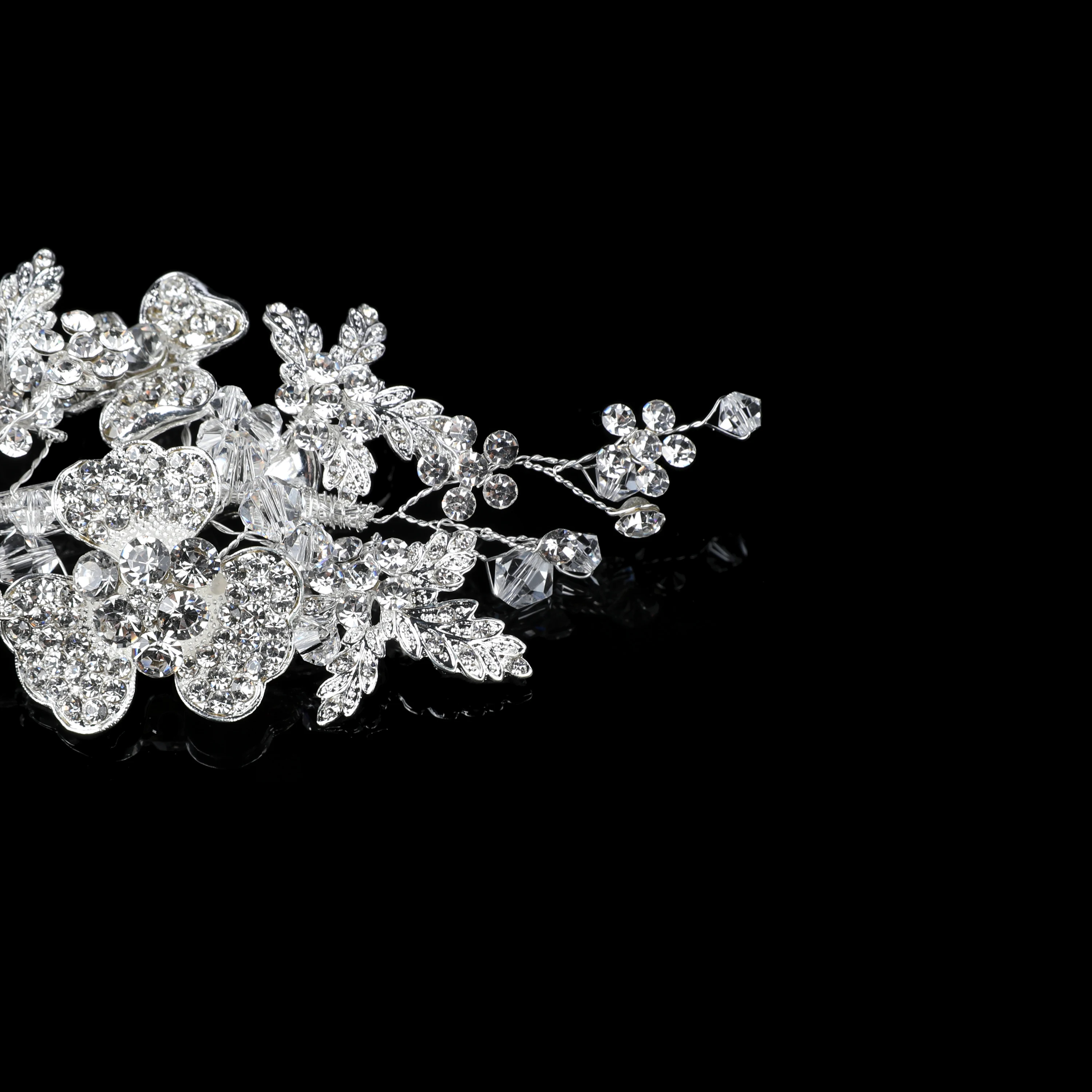 wholesale hair accessories rhinestone flower pearl handmade custom  headpiece bridal wedding crystal tiara