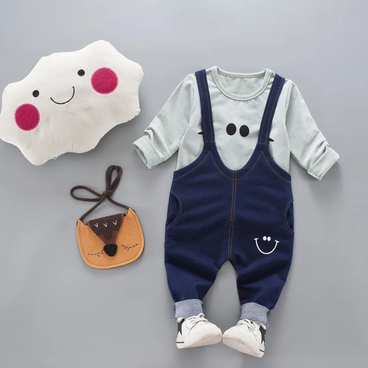 

Top selling products round neck printed smiling face suspender cotton girl sets with good price, As pictures shows;we can according to your request also