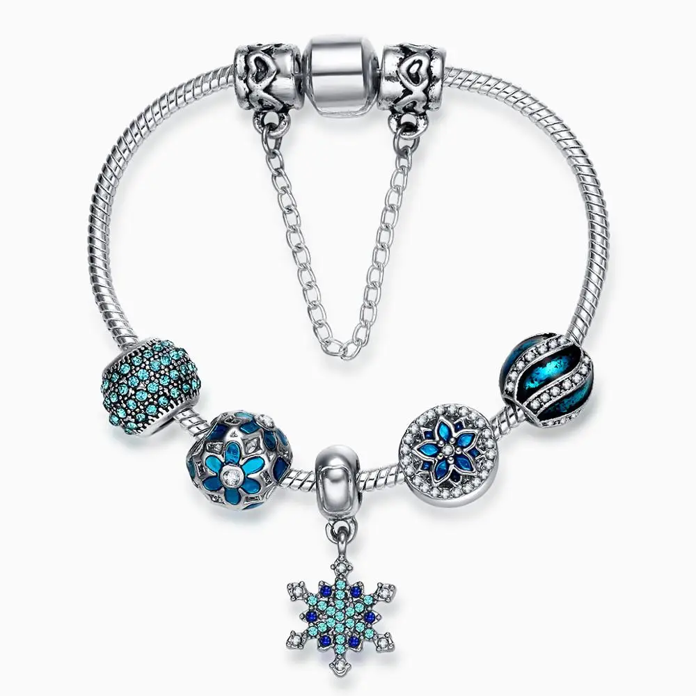 

Qings Silver Plated Blue Snowflake Themed Charm Bracelet Perfect Gift for Girls and Daughters