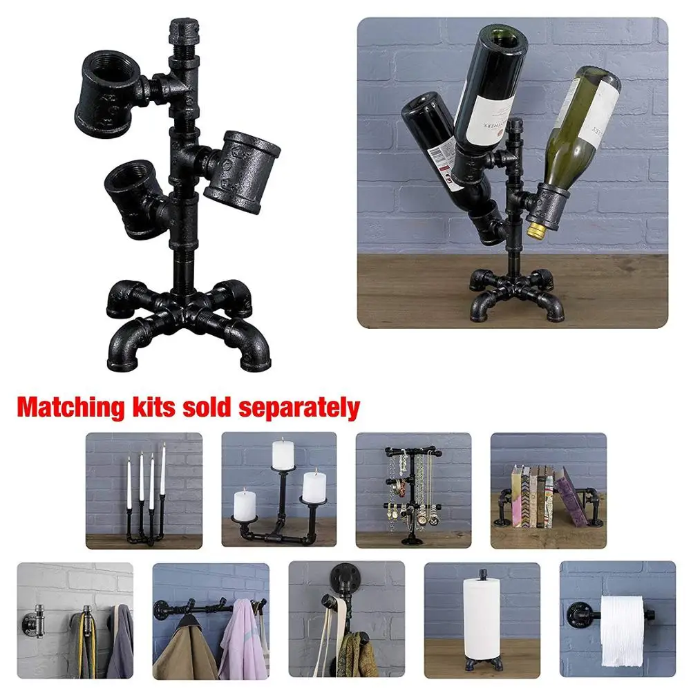 
Industrial Themed 3 Bottles Pipe Wine Rack Table Ornament Wine display Rack Iron Pipe Wine Holder 