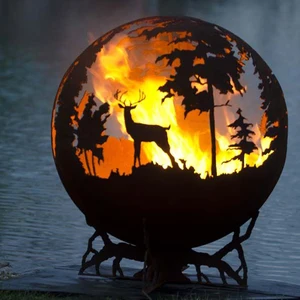 Image of 36' Decorative Corten Steel Globe Fire Pit