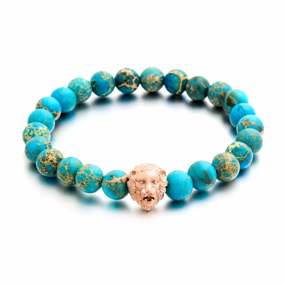 

8mm natural stone beads silver lion head beads bracelet for men jewelry