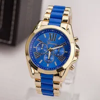 

Luxury stainless steel geneva unisex gold watch roman analog dial watch
