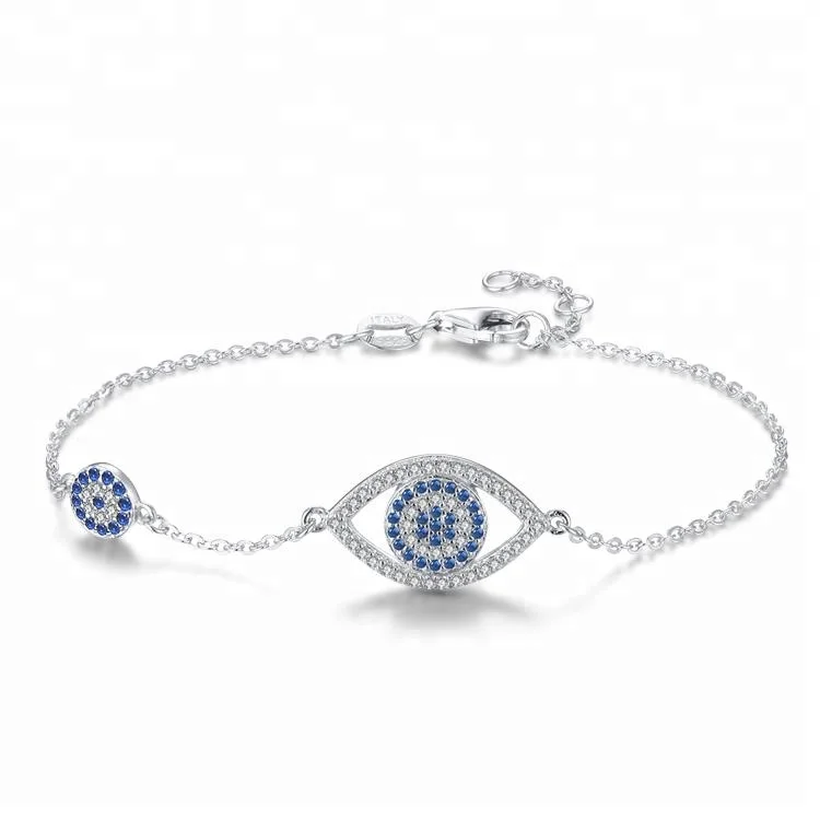 

Wholesale Factory Jewelry 925 Sterling Silver Two Evil Eye Charm Link Chain Bracelet