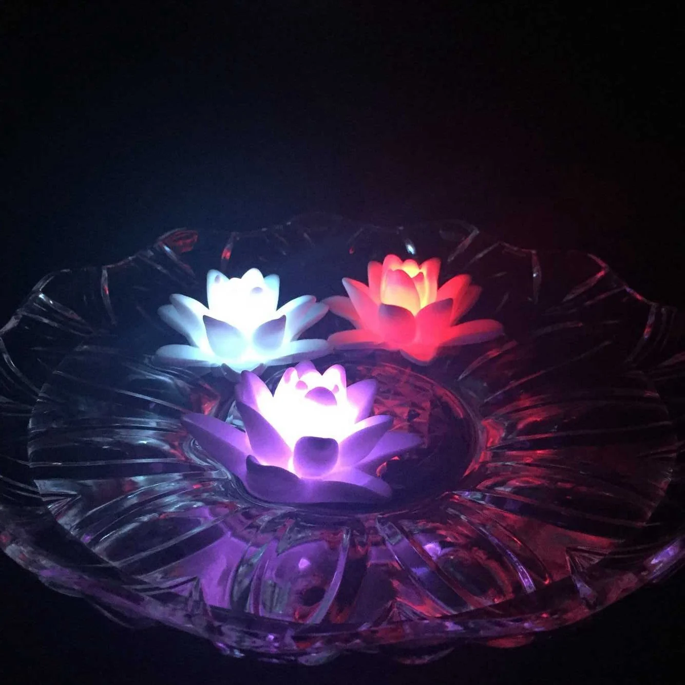 Color Changing Led Floating Lily Mood Night Light /water Activated Led