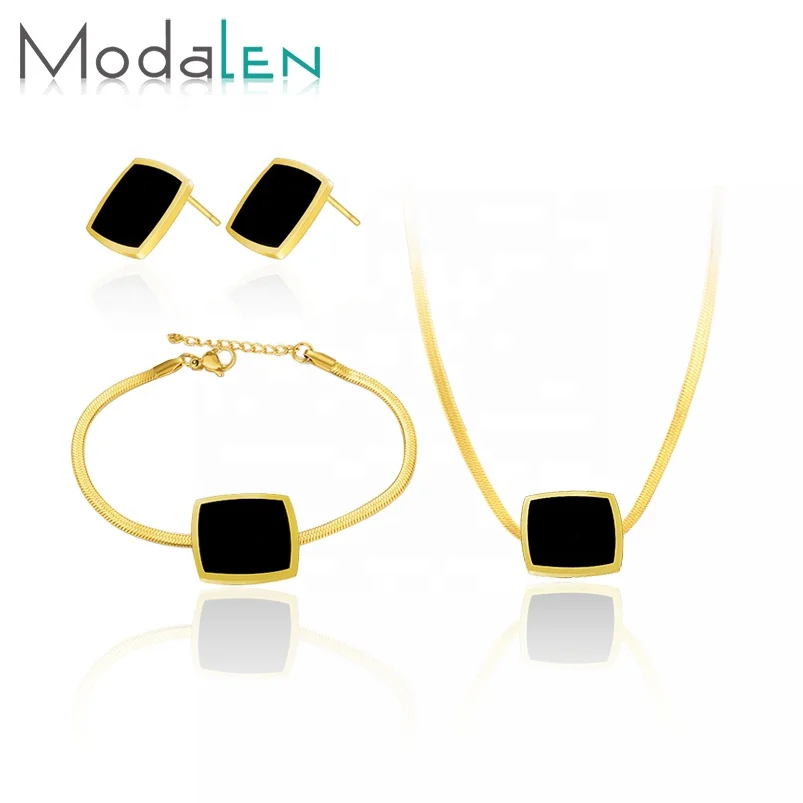 

Modalen Snake Chain Steel Necklace Gold Plated Woman Jewelry Fashion Set