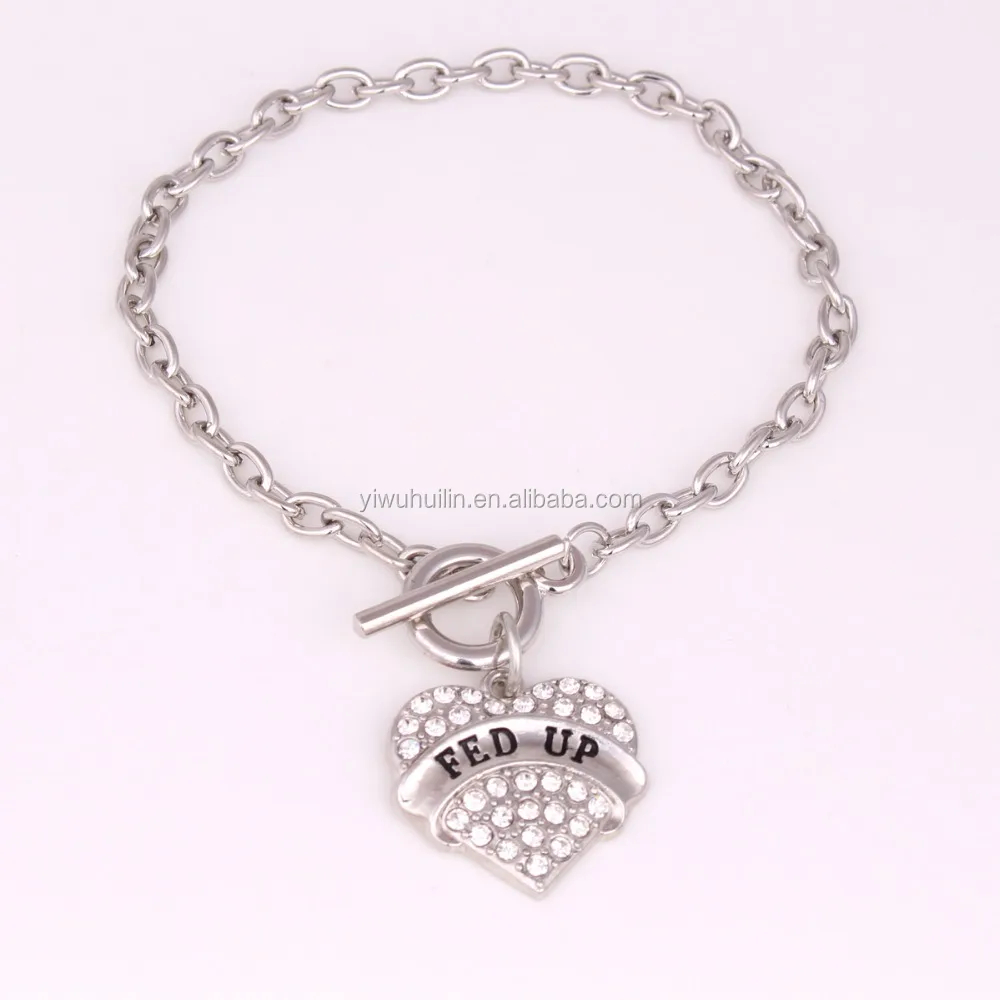 

IMG 8286 Fashion simple style crystal FED UP heart pendant fashion heart shape crystal rhinestone bracelet