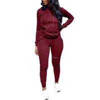 

80927-MX30 two piece sets hooded women cut up jumpsuits