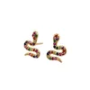 micro pave colorful cubic zirconia cz cute lovely tiny snake stud earring