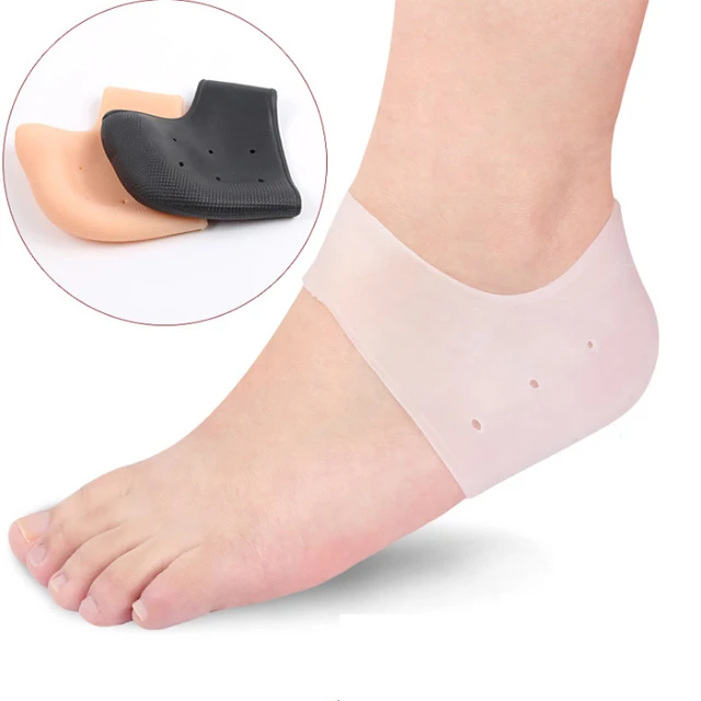 

Hot selling 1 pair unisex moisture silicone gel heel protectors socks sleeve insoles for cracked heels feet care, White/skin/black