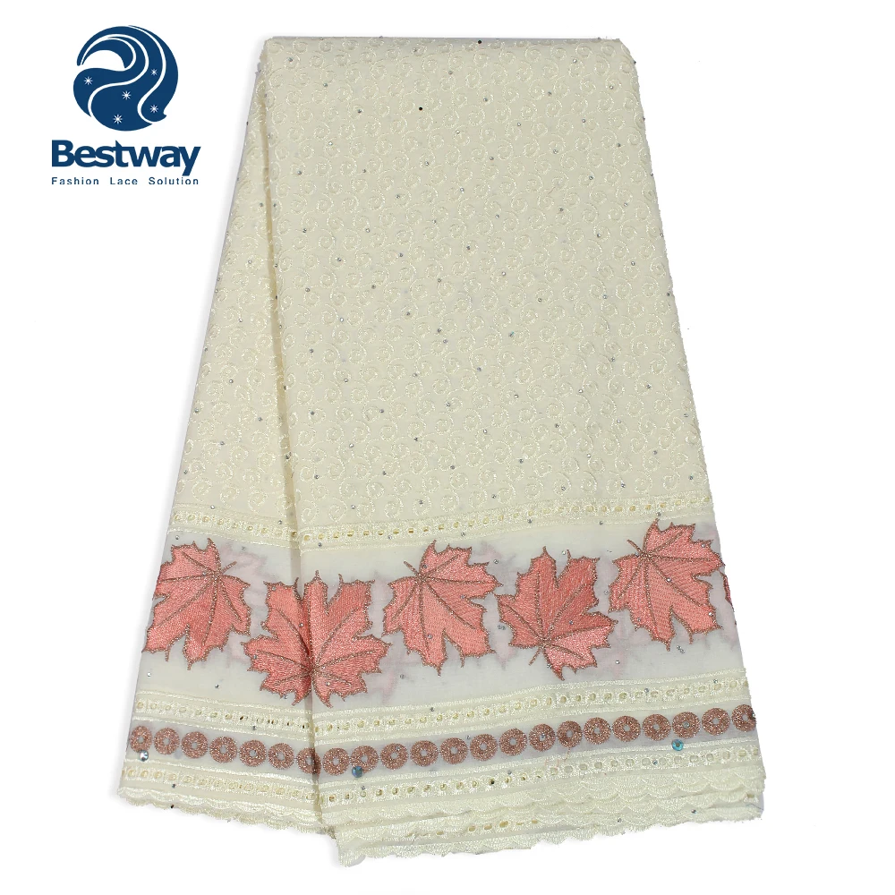 

Bestway 2019 Hot Selling 100% Cotton Embroidery Swiss Voile Lace Fabric with Stones SL0491, Peaches;beige;pink;teal;f/pink