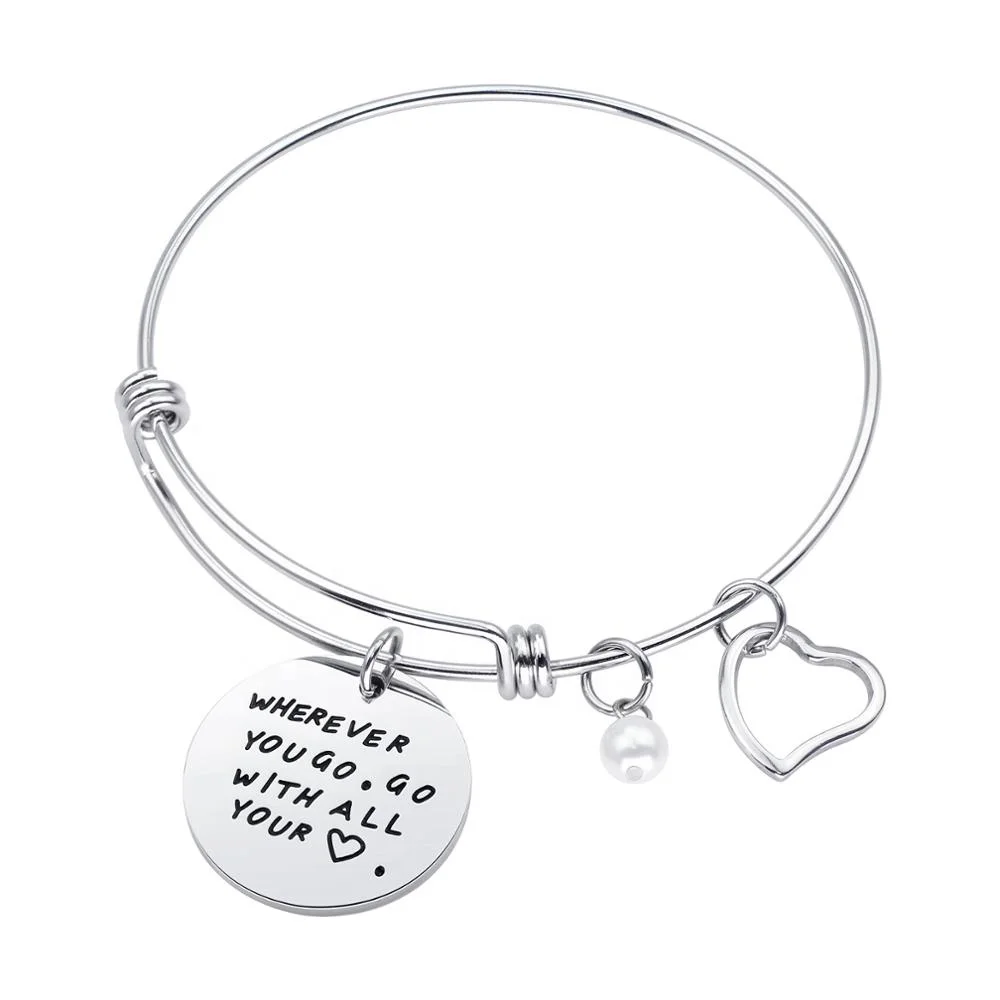

Loftily Jewelry Wherever you go, go with all you Charms Stainless Steel Engravable Expandable Jewelry Bracelet For Woman, Gold,silver,rose gold