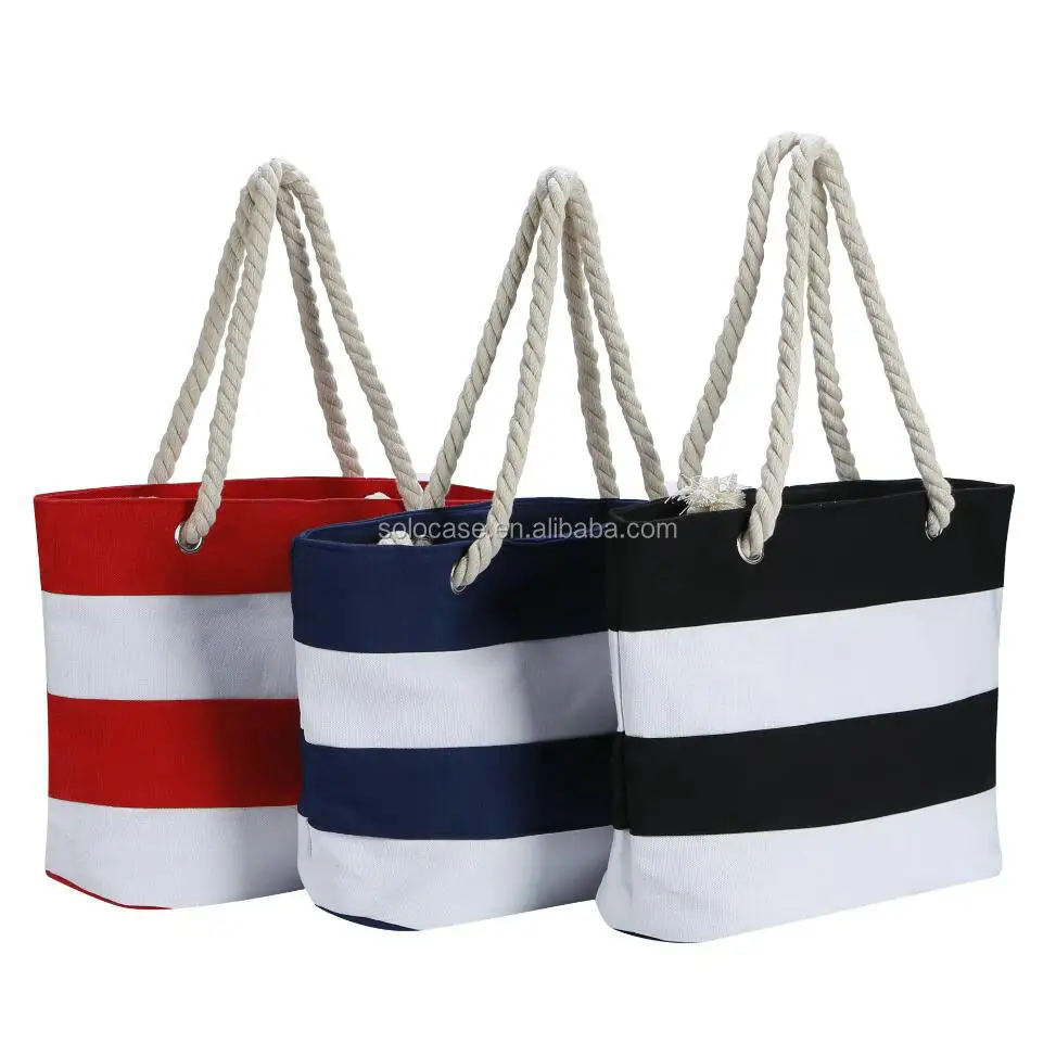 Cotton Blended Canvas Stripe Tote Bag - Buy Cotton & Canvas Striped ...