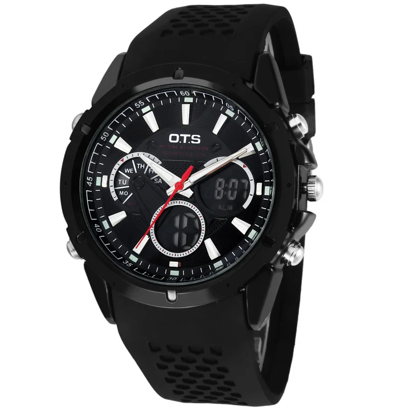 

OTS 8150 Men Quartz Digital Watches Fashion Black Silicone Analog Military Male Sports Auto Date LED Alarm Men's Wristwatch, 10pcs;mixed models available