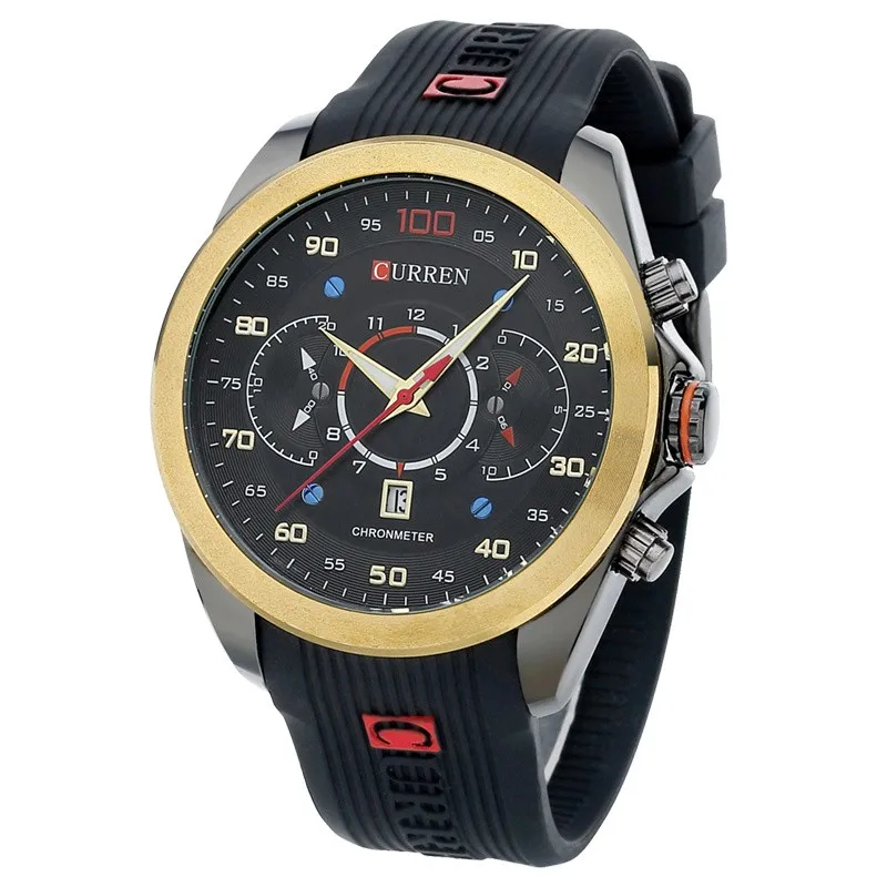 

New CURREN 8166 Luxury Brand Military Watches Silicone Fashion Quartz Men Casual Watch Calendar Date Work Waterproof Wristwatch
