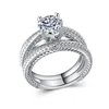 CAOSHI Women Ring Set White Sapphire 925 Silver Plated Engagement Wedding Band Rings Jewelry Set