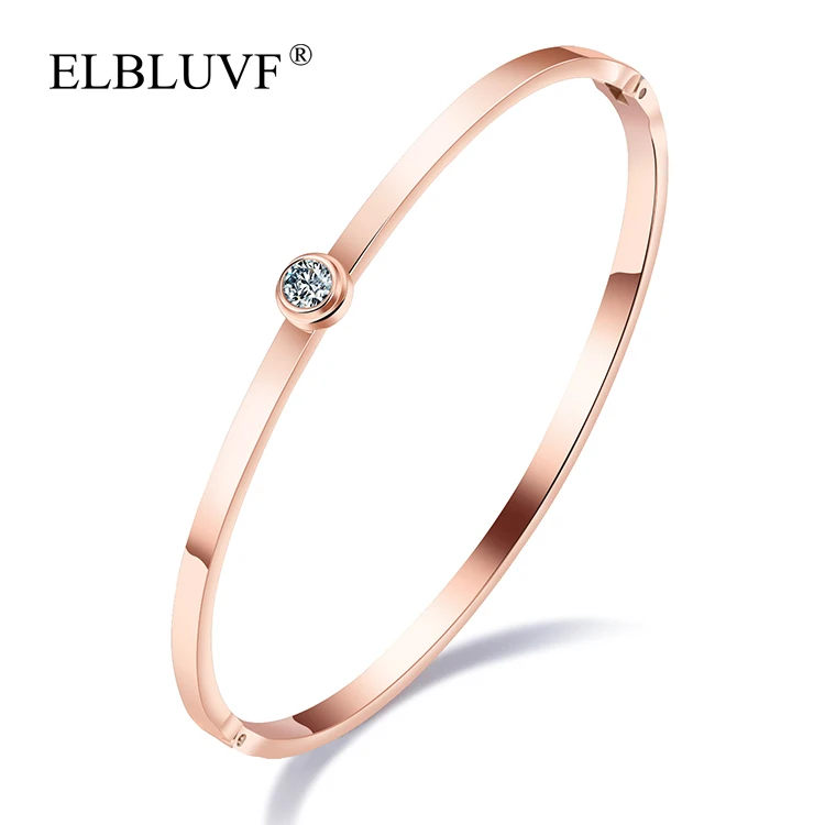 

ELBLUVF Free Shipping Stainless Steel Bangle Jewelry Women Circular Zircon 3mm Simple Bangle Bracelet, Steel color , gold , rose gold
