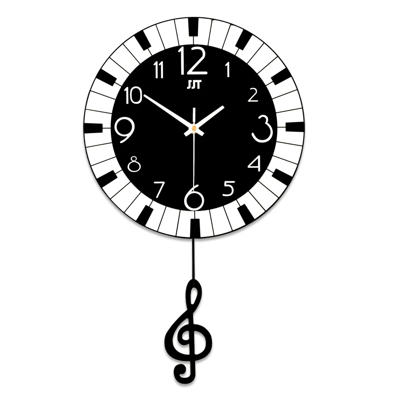 

odm/odmmodern wall clockMDF Music Design Pendulum Wall Art Cartoon China Home Decore Clock Wholesalereloj de pared, Black , gold , white, night ligth