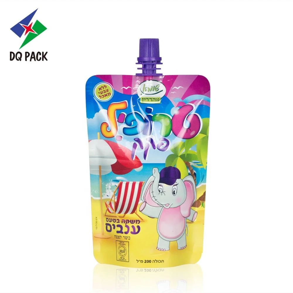 Beverage laminated plastic printed doypack pouch with spout for 200ml packing