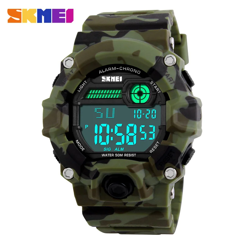 

Skmei Watch Men Climbing Sports Wristwatches Big Dial Military Watches Chrono Alarm Waterproof Watch, Green