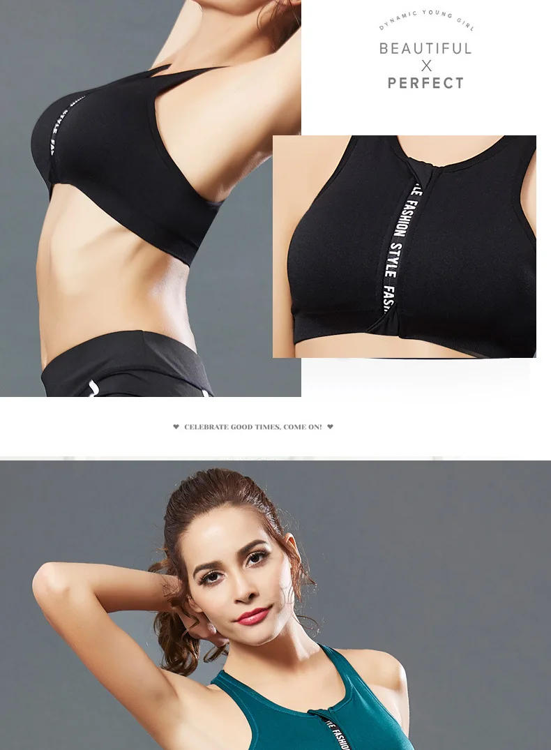 One Piece Full Cup Push Up Bra Running Jogging Fitness Yoga Bra Breathable Shockproof Zipper Sports Bra