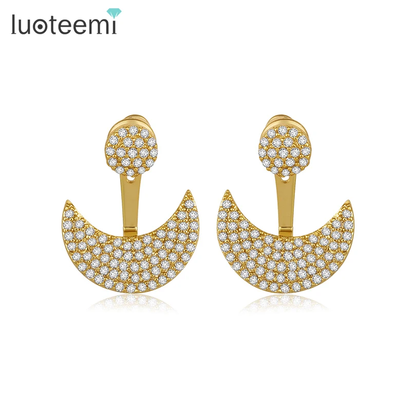 

LUOTEEMI Fashion European Hot Design Female Bar Jewelry Shining 18K Gold Moon Shape Double Sided Cartilage Stud Earring, N/a