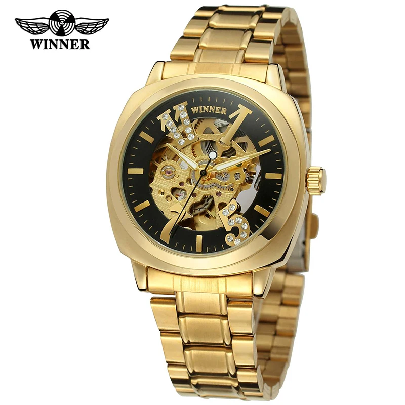 

WINNER watches Luxury Sport Designer Gold Skeleton Mechanical Watch Men Relogio Masculino Alloy Male Clock Wristwatches, N/a
