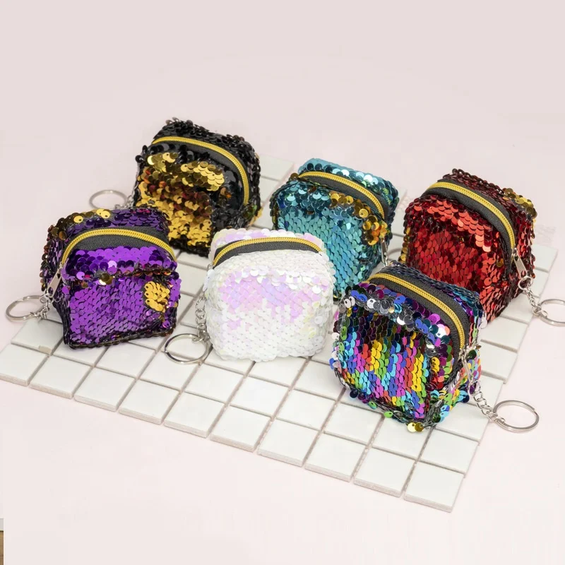 

Mini Cute Kids Bag Sequins Mermaid Square Coin Purse for Little Girl, Multi