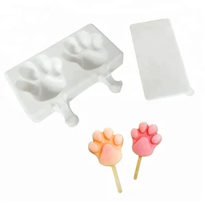 Image of wholesale ice cream mold 2 cavity bear dog paw claw creative styling Cartoon silicone ice cream popsicle mold with dust cove