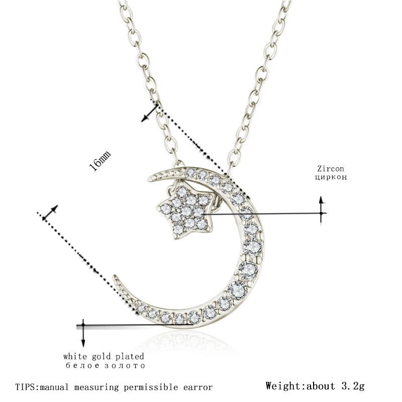 

MDEAN Necklace Pendant White Gold Color Jewelry for Women Engagement Wedding Star Moon Necklace Trendy New Arrived D254, N/a