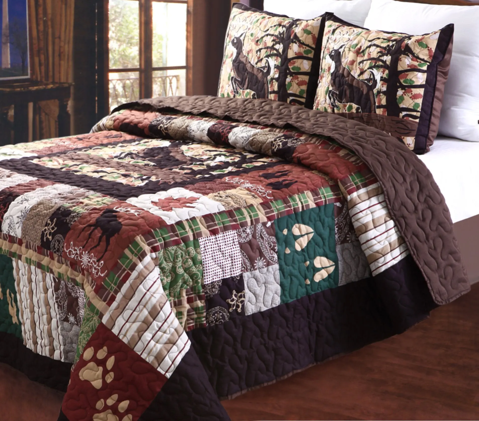 Buy 3 Piece Whitetail Deer Quilt Full Queen Set Mountain Lodge Themed