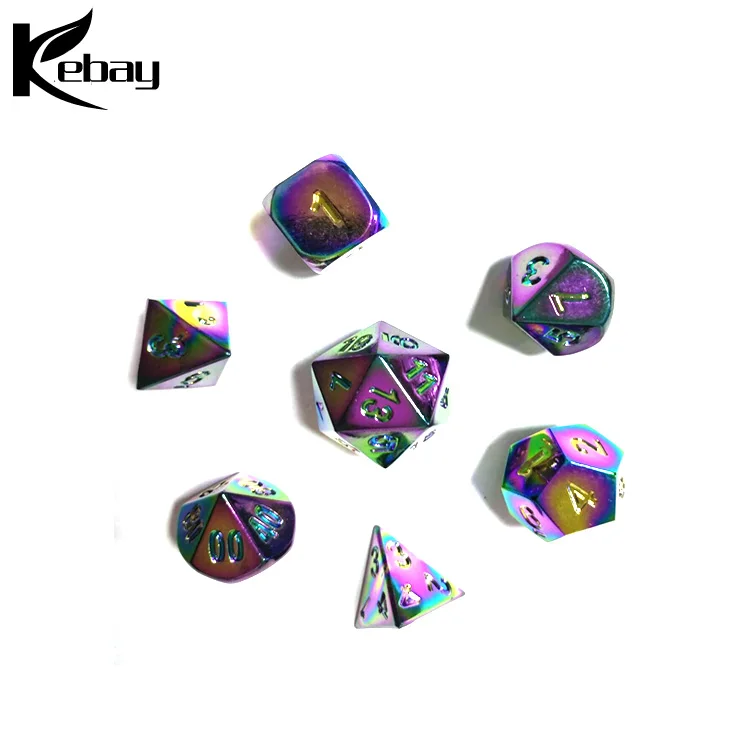 

Wholesale 7pcs rainbow colour metal polyhedral dice set