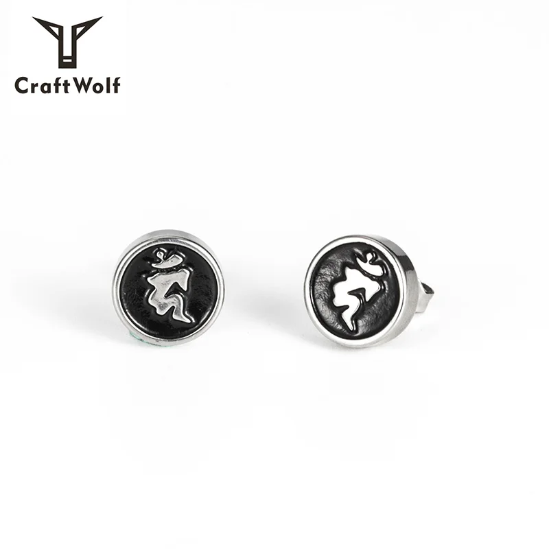 

Craft Wolf Men Women Ladies Couple Stainless Steel Vintage Stud Earrings, Gold , old silver, steel