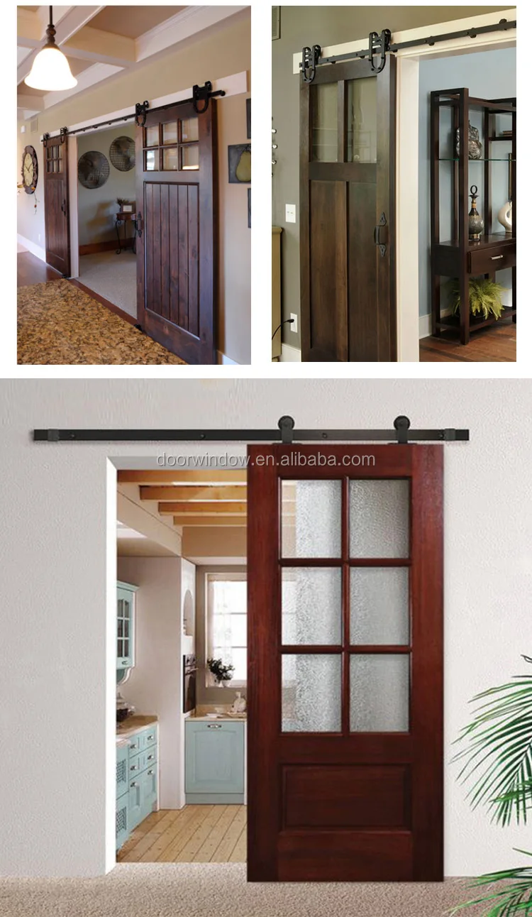 Surface stained oak wood main door designs barn door with fully tempered glass
